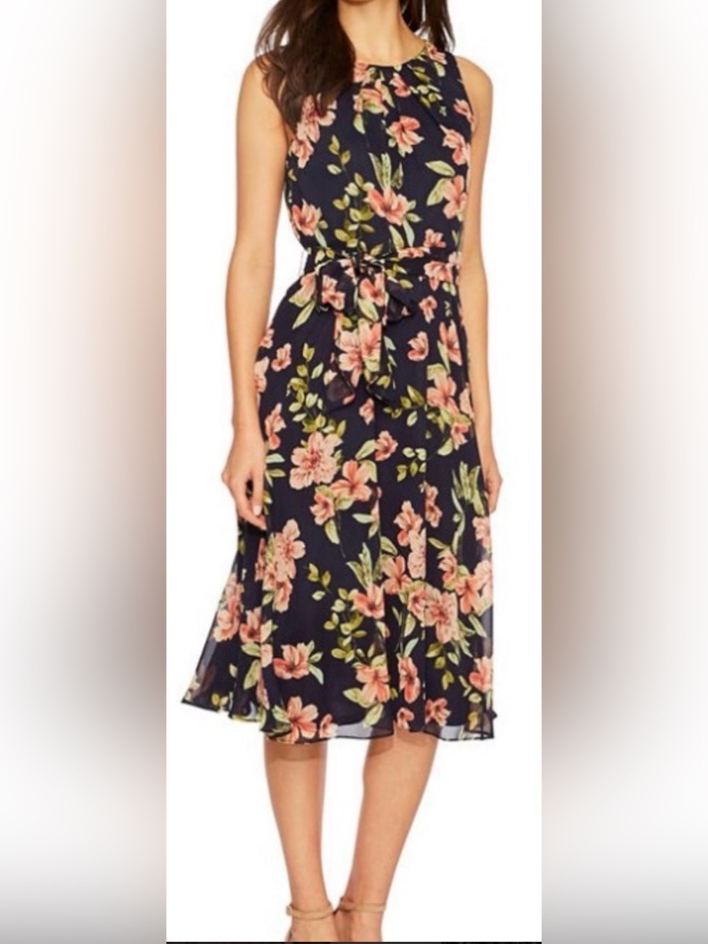 Jessica Howard Navy Floral Tie-Waist Midi Dress